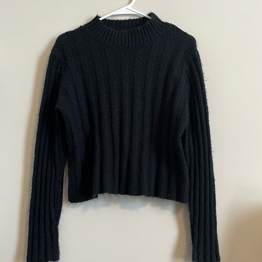 Wild Fable High Neck Cropped Black Ribbed Women's Sweater